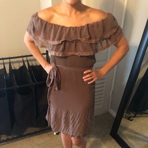 Francesca’s off the shoulder taupe dress